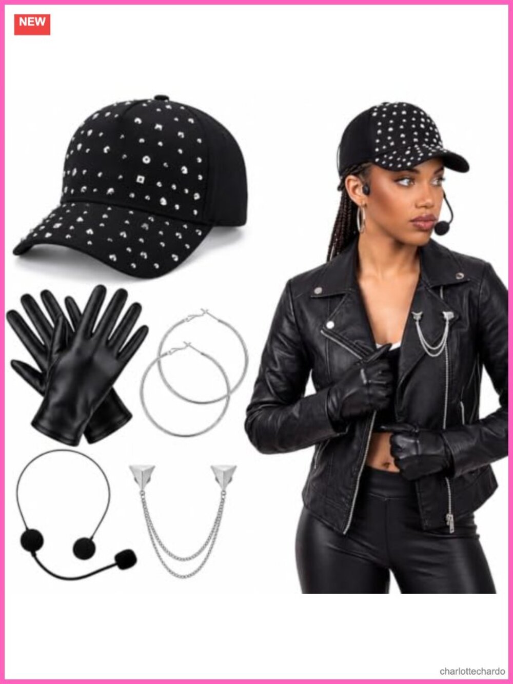 5 Pc 90s Pop Star Costume Set Rhinestone Cap Headset Mic Gloves
